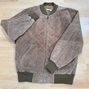 VTG Talbots Women's M Suede Leather Quilted Bomber Jacket Full Zip Beige Casual